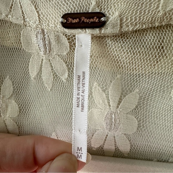 FREE PEOPLE Flower Fields Sheer Button-Front Shirt - Beige - Sz M - Picture 3 of 9